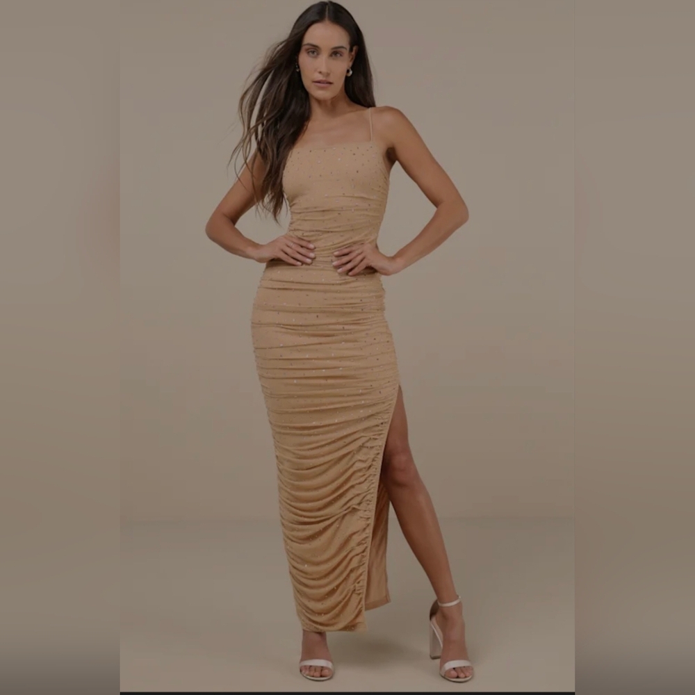 Lulu's One Shoulder Tan Dress